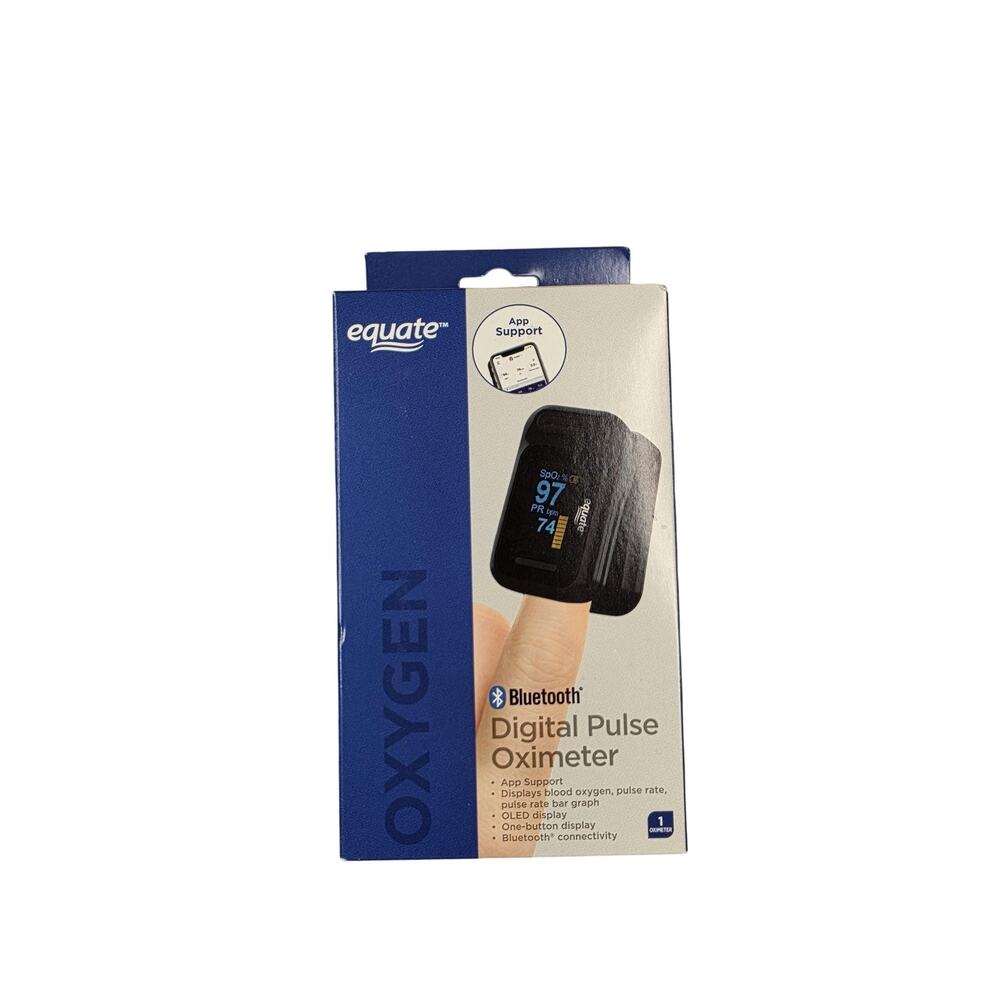 Equate Bluetooth Digital Finger Pulse Oximeter Black SpO2 Monitor App Support